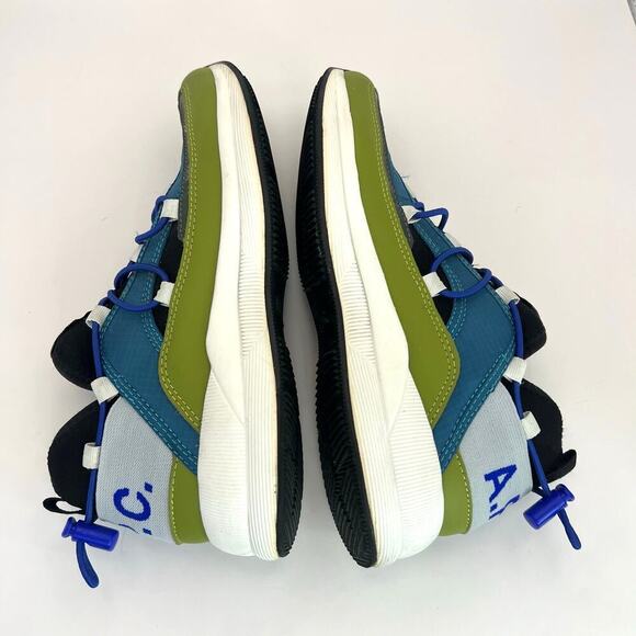 A.P.C. Little Joe Sneakers Logo Ripstop Leather Neoprene EU 39 Blue Green Bungee